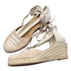 PASEART Tan Suede Tie Roma Espadrille Wedges Women’s US 10.5 EU 41